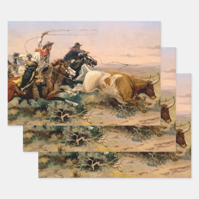“The Herd Quitter” Western Art by Charles M Russel Wrapping Paper Sheet (Set)
