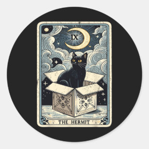 The Hermit Tarot Card Cat In Box Mystic Funny Cat Classic Round Sticker