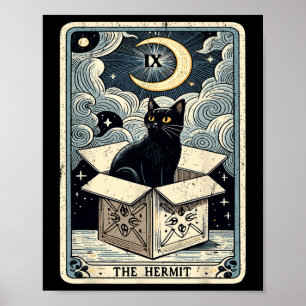 The Hermit Tarot Card Cat In Box Mystic Funny Cat  Poster