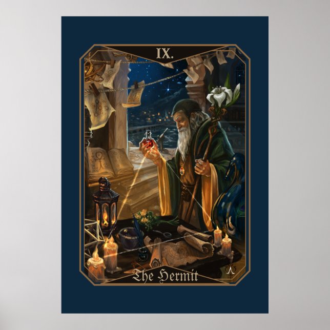 The Hermit tarot card -  fantasy alchemy art Poster (Front)