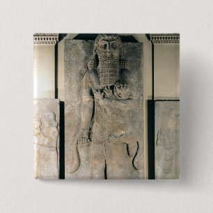 The hero Gilgamesh holding a lion 15 Cm Square Badge