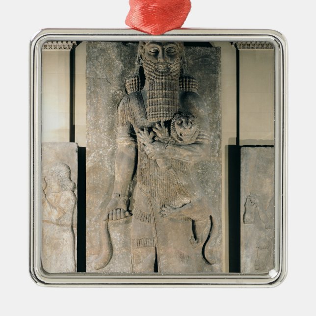 The hero Gilgamesh holding a lion Metal Tree Decoration (Front)