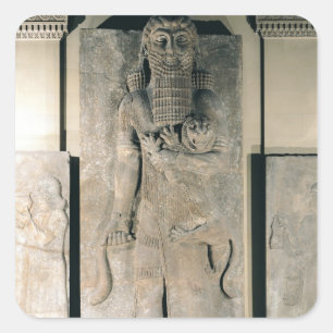 The hero Gilgamesh holding a lion Square Sticker
