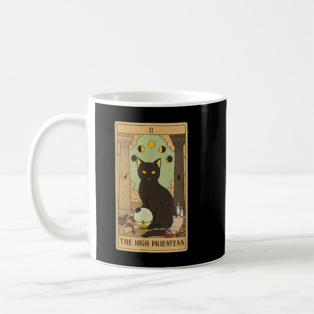 The High Priestess Tarot Card Black Cat Mystical M Coffee Mug (Left)