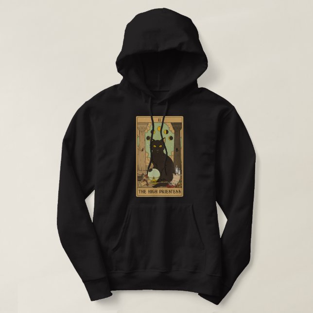 The High Priestess Tarot Card Black Cat Mystical M Hoodie (Design Front)