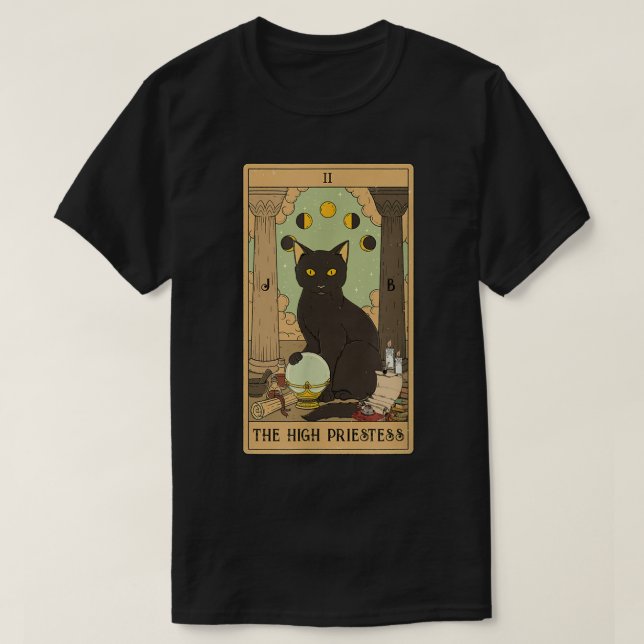 The High Priestess Tarot Card Black Cat Mystical M T-Shirt (Design Front)