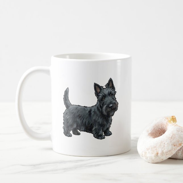 The Highland Diehard – Scottish Terrier Spirit Art Coffee Mug (With Donut)