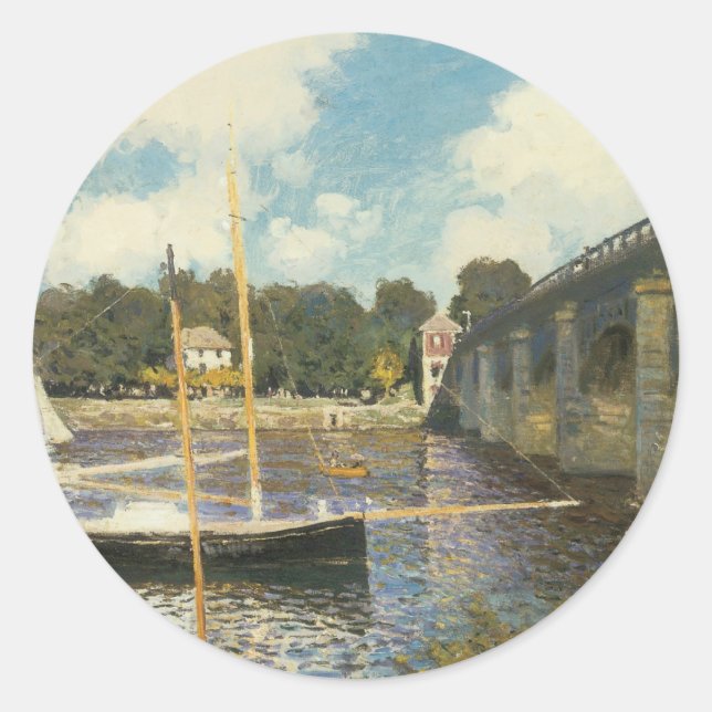 The Highway Bridge at Argenteuil by Claude Monet Classic Round Sticker (Front)