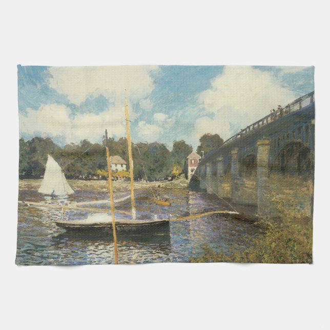 The Highway Bridge at Argenteuil by Claude Monet Tea Towel (Horizontal)