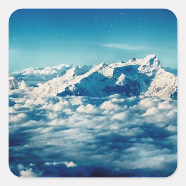 The Himalayas Mountains in Clouds Blue Sky Square Sticker (Front)