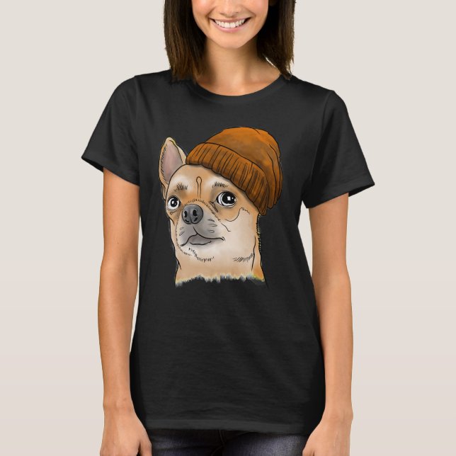 The Hipster Chihuahua Chihuahua Wearing A Beanie T-Shirt (Front)