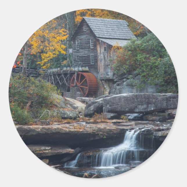 The Historic Grist Mill On Glade Creek Classic Round Sticker (Front)