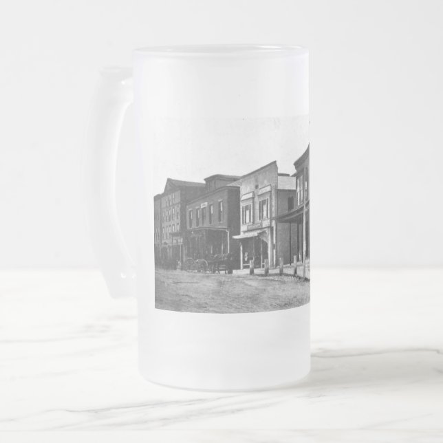 The History of Pepperell Massachusetts Frosted Glass Beer Mug (Front Left)