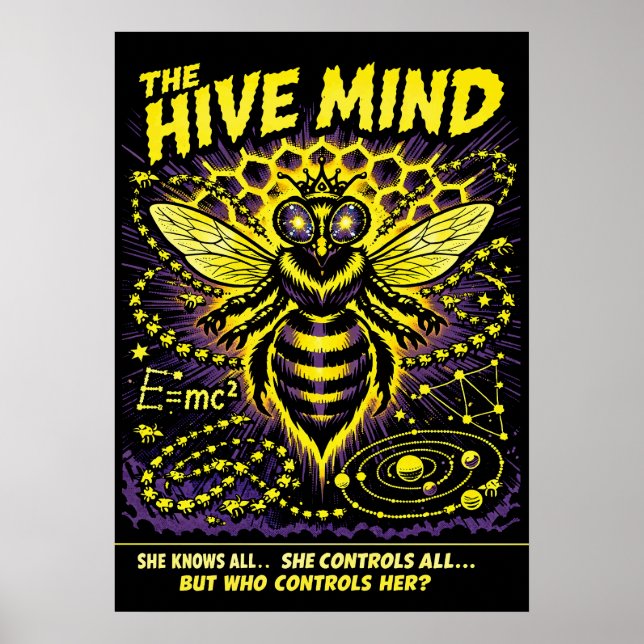 The Hive Mind Sci-Fi Queen Bee Art Poster (Front)
