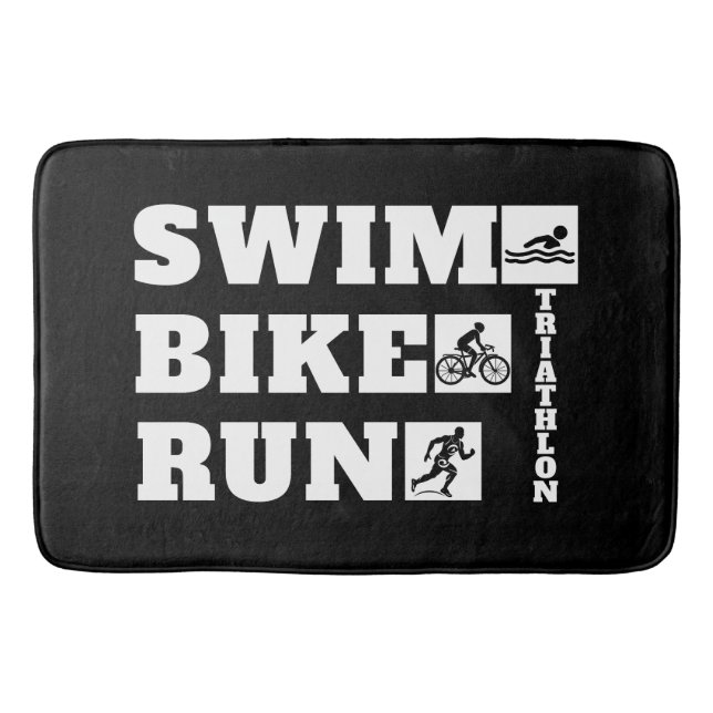The Hobbyist's Triathlon: Swim, Bike, Run Bath Mat (Front)