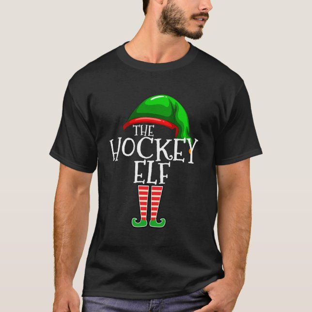 The Hockey Elf Group Matching Family Christmas Gif T-Shirt (Front)
