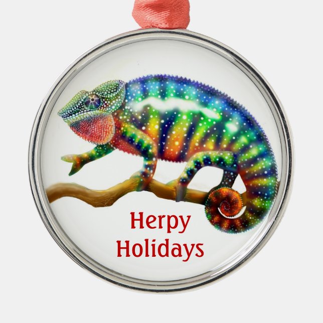 The Holiday Panther Chameleon Customisable Ornamen Metal Tree Decoration (Front)