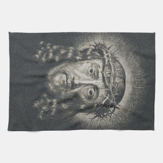 The Holy Face crowned with thorns Tea Towel (Horizontal)