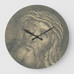 The Holy Face Of Jesus Monochromatic Art Large Clock