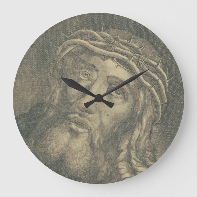 The Holy Face Of Jesus Monochromatic Art Large Clock (Front)