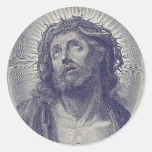 The Holy Face Of Jesus With Crown Of Thorns Art Classic Round Sticker