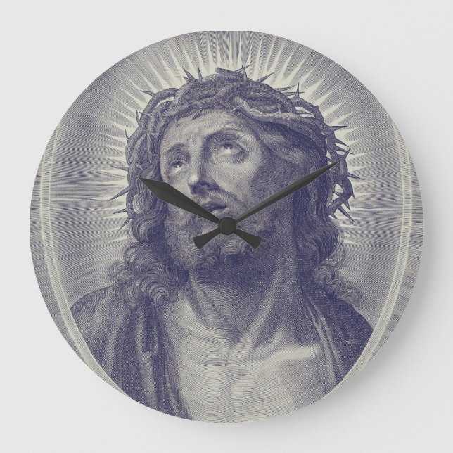 The Holy Face Of Jesus With Crown Of Thorns Art Large Clock (Front)