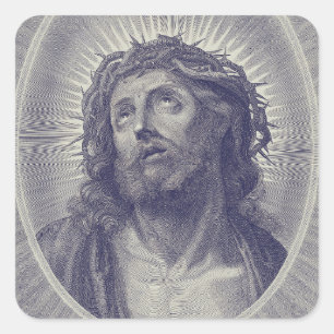 The Holy Face Of Jesus With Crown Of Thorns Art Square Sticker