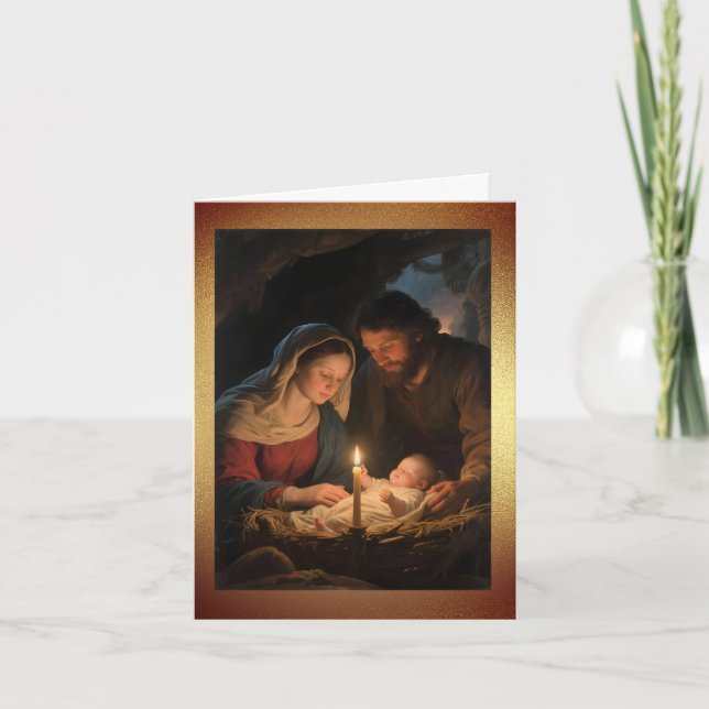 The Holy Family by Candlelight Christmas Holiday Card (Front)