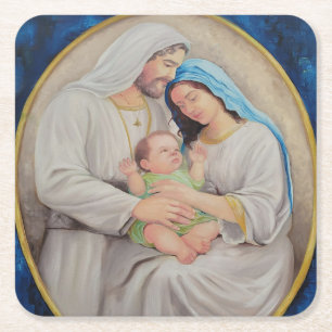 The Holy Family: Divine Love Portrait Square Paper Coaster
