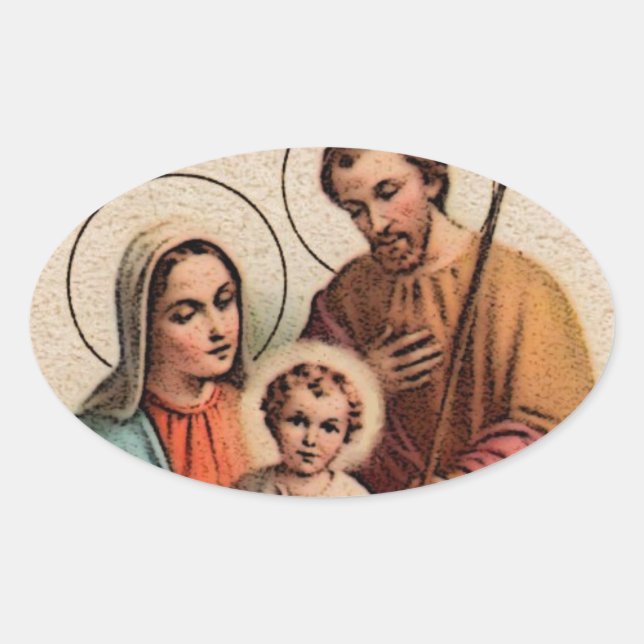 The Holy Family - Jesus, Mary, and Joseph Oval Sticker (Front)