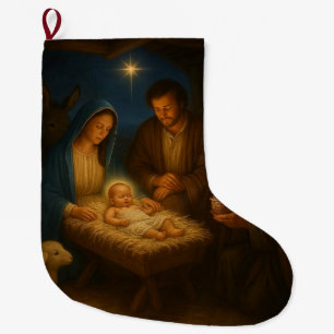 The Holy family nativity w/3 wise men Large Christmas Stocking