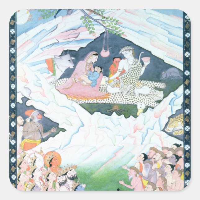 The Holy Family of Shiva and Parvati Square Sticker (Front)