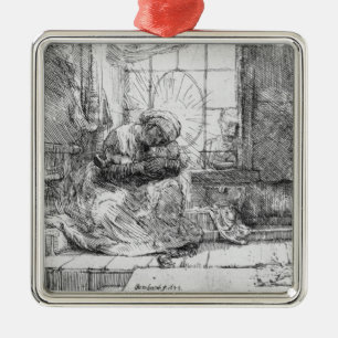 The Holy Family with a cat, 1654 Metal Tree Decoration