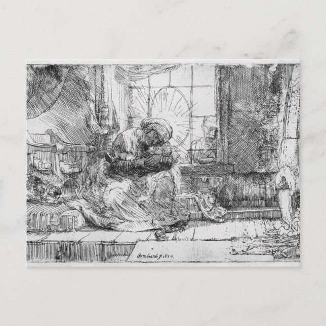 The Holy Family with a cat, 1654 Postcard (Front)