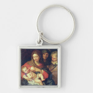 The Holy Family with Elizabeth (oil on panel) Key Ring