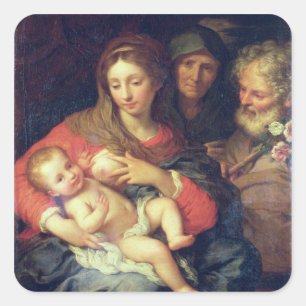 The Holy Family with Elizabeth (oil on panel) Square Sticker