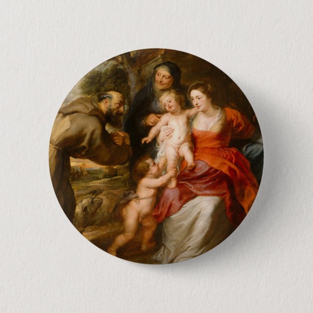 The Holy Family with Saints 6 Cm Round Badge (Front)