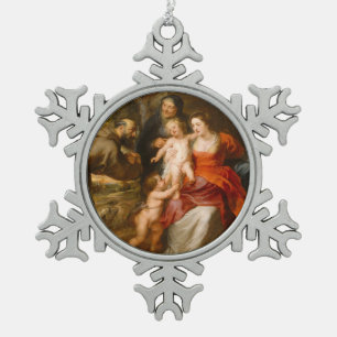 The Holy Family with Saints Snowflake Pewter Christmas Ornament