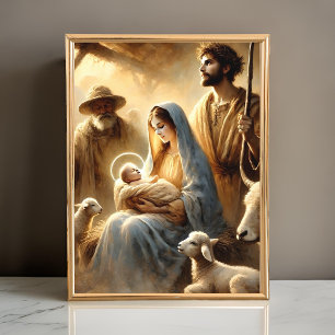 The Holy Night: A Dreamy Nativity in Watercolor Poster