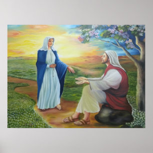 The Holy Rosary: Mary and Jesus in the Garden  Poster