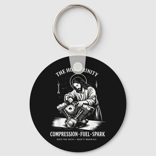 The Holy Trinity Compression Fuel Spark Keep Faith Key Ring (Front)