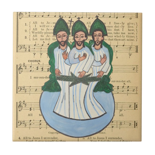 The Holy trinity Vintage Folk art painting  Tile (Front)