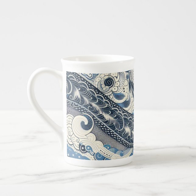 The Home Studio Indigo Bloom Bone China Mug (Left)
