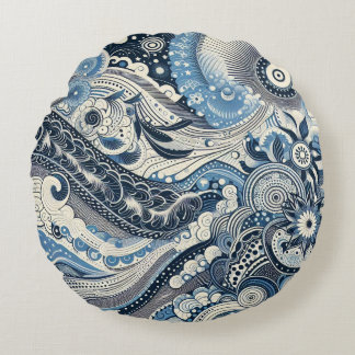 The Home Studio Indigo Bloom  Round Cushion