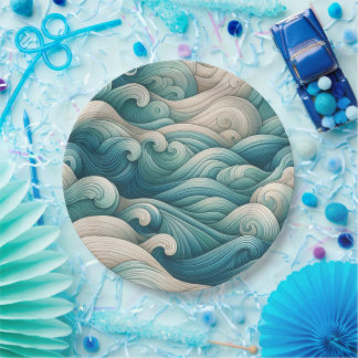 The Home Studio Ocean Wave Swirl  Paper Plate