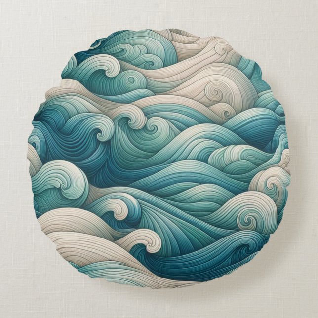 The Home Studio Ocean Wave Swirl  Round Cushion (Front)
