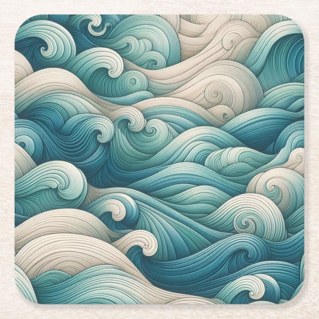 The Home Studio Ocean Wave Swirl  Square Paper Coaster (Front)