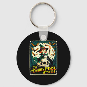 The Horrors Persist Yet So Do I Witchy Skull Cat M Key Ring