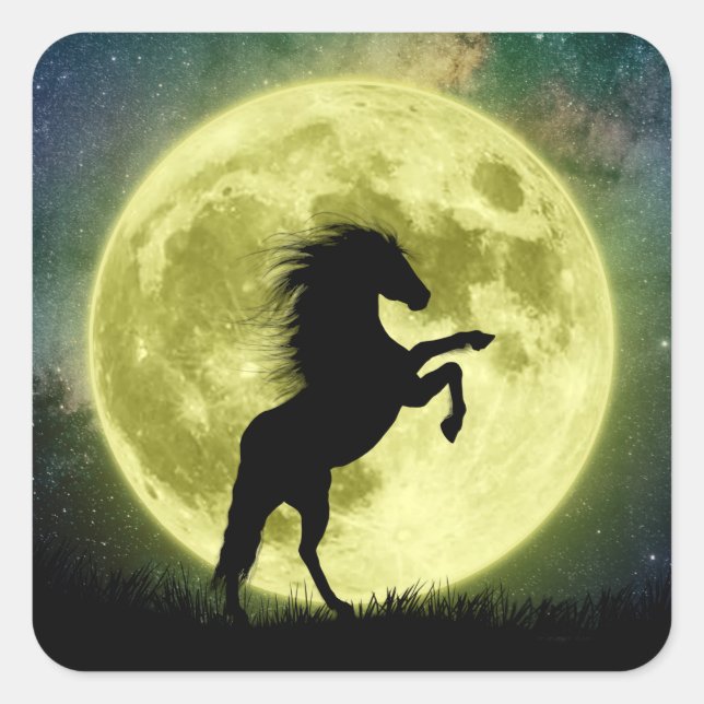 The horse and the yellow moon square sticker (Front)