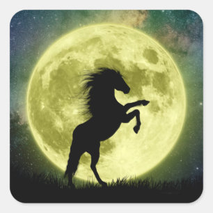 The horse and the yellow moon square sticker